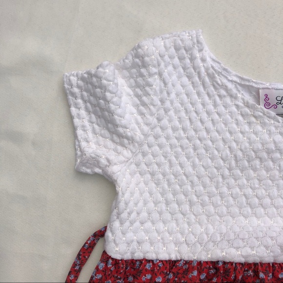 L.A. Chic Girls Vintage White/Red/Black Floral Summer Pucker Dress Size Large - Picture 5 of 12